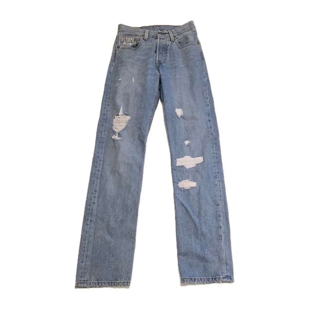 LEVIS 501  W26 L29 Made in  USA Big E  levi's Premium Distressed Button Fly